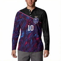 Custom France National Football Button Sweatshirt Les Bleus Feather Pattern Abstract Fleur-De-Lis Art