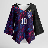 Custom France National Football Kimono Sleeve Blouse Les Bleus Feather Pattern Abstract Fleur-De-Lis Art