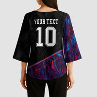 Custom France National Football Kimono Sleeve Blouse Les Bleus Feather Pattern Abstract Fleur-De-Lis Art
