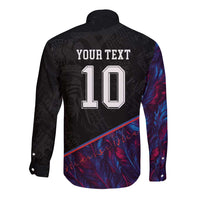 Custom France National Football Long Sleeve Button Shirt Les Bleus Feather Pattern Abstract Fleur-De-Lis Art