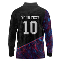 Custom France National Football Long Sleeve Polo Shirt Les Bleus Feather Pattern Abstract Fleur-De-Lis Art
