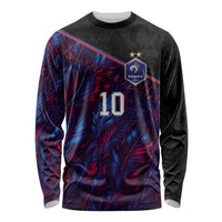 Custom France National Football Long Sleeve Shirt Les Bleus Feather Pattern Abstract Fleur-De-Lis Art