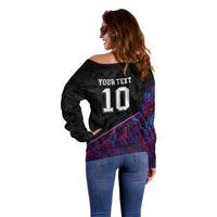 Custom France National Football Off Shoulder Sweater Les Bleus Feather Pattern Abstract Fleur-De-Lis Art