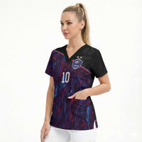 Custom France National Football Scrub Top Les Bleus Feather Pattern Abstract Fleur-De-Lis Art