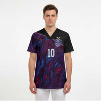 Custom France National Football Scrub Top Les Bleus Feather Pattern Abstract Fleur-De-Lis Art