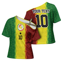 Custom Senegal National Football Cross Shoulder Shirt Lions Of Teranga Leopard Print Tribal Flag Graphic