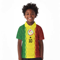 Custom Senegal National Football Kid Polo Shirt Lions Of Teranga Leopard Print Tribal Flag Graphic