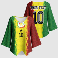 Custom Senegal National Football Kimono Sleeve Blouse Lions Of Teranga Leopard Print Tribal Flag Graphic