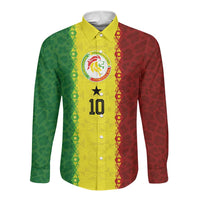 Custom Senegal National Football Long Sleeve Button Shirt Lions Of Teranga Leopard Print Tribal Flag Graphic