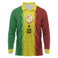 Custom Senegal National Football Long Sleeve Polo Shirt Lions Of Teranga Leopard Print Tribal Flag Graphic