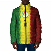 Custom Senegal National Football Padded Jacket Lions Of Teranga Leopard Print Tribal Flag Graphic