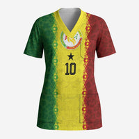 Custom Senegal National Football Scrub Top Lions Of Teranga Leopard Print Tribal Flag Graphic