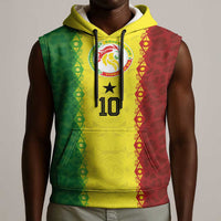 Custom Senegal National Football Sleeveless Hoodie Lions Of Teranga Leopard Print Tribal Flag Graphic