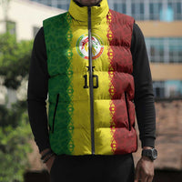 Custom Senegal National Football Sleeveless Puffer Jacket Lions Of Teranga Leopard Print Tribal Flag Graphic