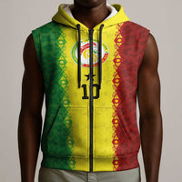 Custom Senegal National Football Sleeveless Zip Hoodie Lions Of Teranga Leopard Print Tribal Flag Graphic
