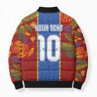 Custom DR Congo National Football Bomber Puffer Jacket The Leopards Tropical Jungle Leaf Botanical Art