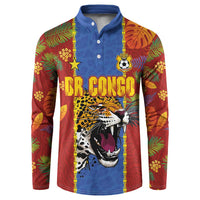 Custom DR Congo National Football Button Sweatshirt The Leopards Tropical Jungle Leaf Botanical Art