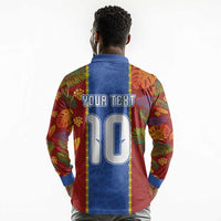 Custom DR Congo National Football Long Sleeve Polo Shirt The Leopards Tropical Jungle Leaf Botanical Art