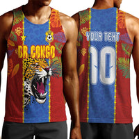 Custom DR Congo National Football Men Tank Top The Leopards Tropical Jungle Leaf Botanical Art