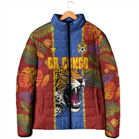 Custom DR Congo National Football Padded Jacket The Leopards Tropical Jungle Leaf Botanical Art