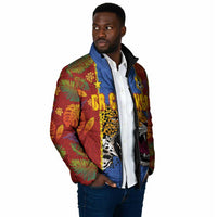 Custom DR Congo National Football Padded Jacket The Leopards Tropical Jungle Leaf Botanical Art