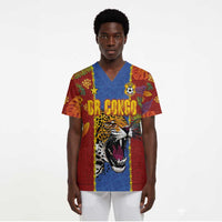 Custom DR Congo National Football Scrub Top The Leopards Tropical Jungle Leaf Botanical Art
