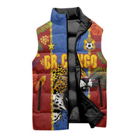Custom DR Congo National Football Sleeveless Puffer Jacket The Leopards Tropical Jungle Leaf Botanical Art