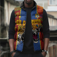 Custom DR Congo National Football Sleeveless Puffer Jacket The Leopards Tropical Jungle Leaf Botanical Art