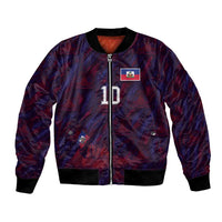 Custom Haiti National Football Bomber Jacket Les Grenadiers Feather Pattern Coat Of Arms Art
