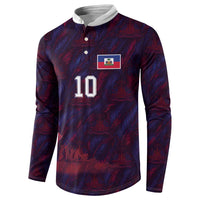 Custom Haiti National Football Button Sweatshirt Les Grenadiers Feather Pattern Coat Of Arms Art