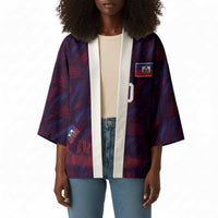 Custom Haiti National Football Kimono Les Grenadiers Feather Pattern Coat Of Arms Art