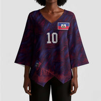 Custom Haiti National Football Kimono Sleeve Blouse Les Grenadiers Feather Pattern Coat Of Arms Art