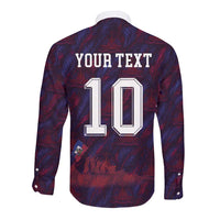 Custom Haiti National Football Long Sleeve Button Shirt Les Grenadiers Feather Pattern Coat Of Arms Art