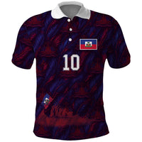 Custom Haiti National Football Polo Shirt Les Grenadiers Feather Pattern Coat Of Arms Art