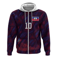 Custom Haiti National Football Zip Hoodie Les Grenadiers Feather Pattern Coat Of Arms Art
