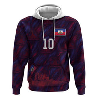 Custom Haiti National Football Zip Hoodie Les Grenadiers Feather Pattern Coat Of Arms Art