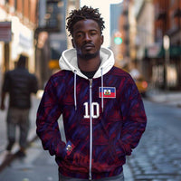 Custom Haiti National Football Zip Hoodie Les Grenadiers Feather Pattern Coat Of Arms Art