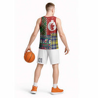 Scottish Christmas Basketball Jersey Scotland Lion and Xmas Elements Patch Style - Wonder Print Shop