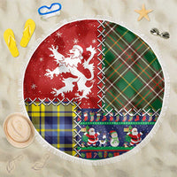 Scottish Christmas Beach Blanket Scotland Lion and Xmas Elements Patch Style - Wonder Print Shop