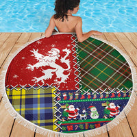 Scottish Christmas Beach Blanket Scotland Lion and Xmas Elements Patch Style - Wonder Print Shop