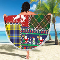 Scottish Christmas Beach Blanket Scotland Lion and Xmas Elements Patch Style - Wonder Print Shop