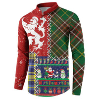 Scottish Christmas Button Sweatshirt Scotland Lion and Xmas Elements Patch Style - Wonder Print Shop