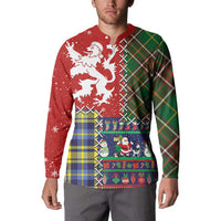 Scottish Christmas Button Sweatshirt Scotland Lion and Xmas Elements Patch Style - Wonder Print Shop