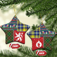 Scottish Christmas Ceramic Ornament Scotland Lion and Xmas Elements Patch Style - Wonder Print Shop