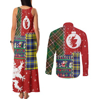 Scottish Christmas Couples Matching Tank Maxi Dress and Long Sleeve Button Shirt Scotland Lion and Xmas Elements Patch Style - Wonder Print Shop