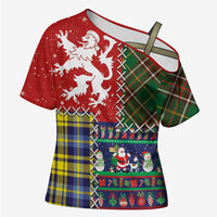 Scottish Christmas Cross Shoulder Shirt Scotland Lion and Xmas Elements Patch Style - Wonder Print Shop