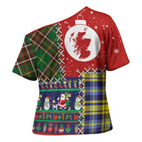 Scottish Christmas Cross Shoulder Shirt Scotland Lion and Xmas Elements Patch Style - Wonder Print Shop