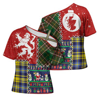 Scottish Christmas Cross Shoulder Shirt Scotland Lion and Xmas Elements Patch Style - Wonder Print Shop