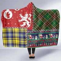 Scottish Christmas Hooded Blanket Scotland Lion and Xmas Elements Patch Style - Wonder Print Shop