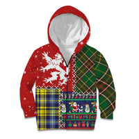 Scottish Christmas Kid Hoodie Scotland Lion and Xmas Elements Patch Style - Wonder Print Shop
